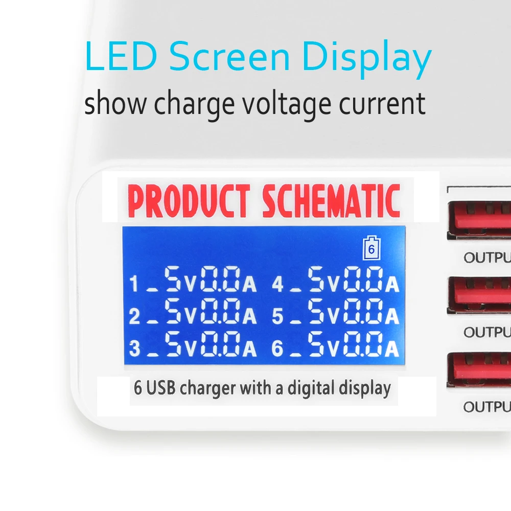 USB Charger Hub Fast Charging Station with LED Display