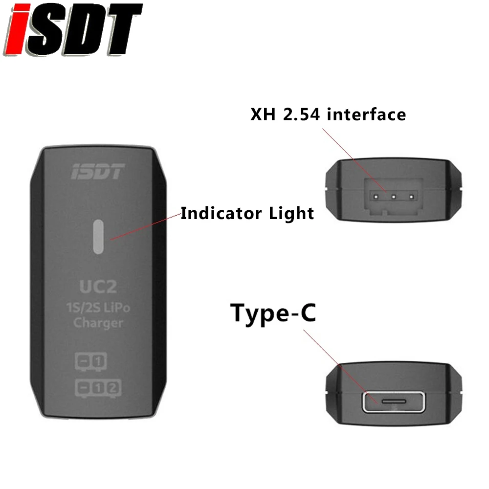 ISDT UC2 1S/2S LiPo Smart Battery Balance Charger USB Type-C Input Port XH2.54 Balance Port Direct Charger 4