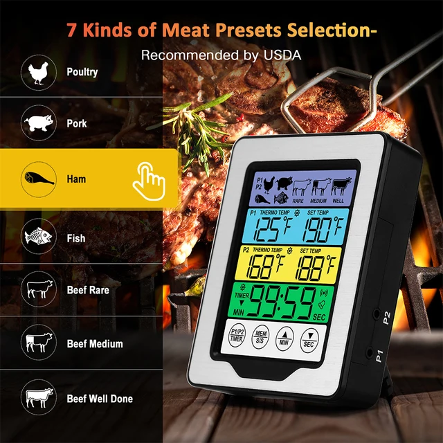 Yomi Touch Képernyő Háttérvilágítás Kettős Szonda Digitális Konyha Főz ​​Étel Bbq Húshőmérő Riasztási Funkcióval - Image 3