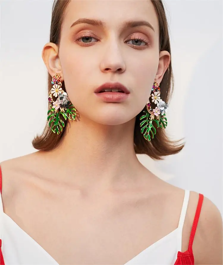 Long Tassel Flower Earrings For Women 2024 Vacation Style Elegant Eardrop Birthday Gift Wedding Decoration