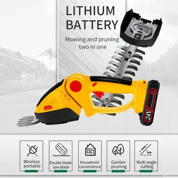24V 2 in 1 Electric Hedge Trimmer Cordless Portable High Power Household Lawn Mower Rechargeable Pruner Weeding Garden Tools