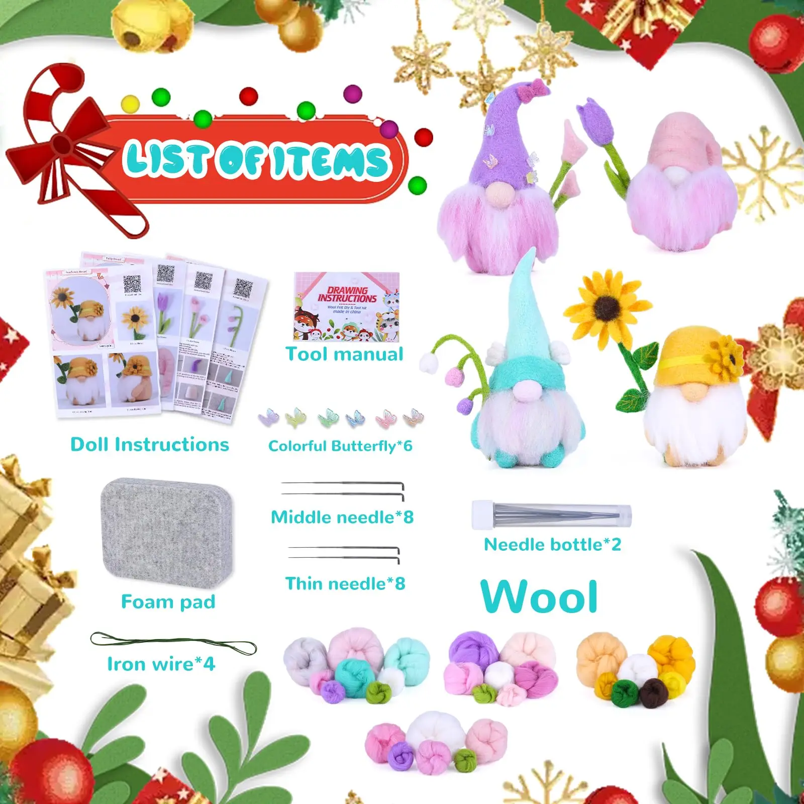 Needle Felting Kits for Beginners Christmas Needle Felting Supplies with Basic Felt Tools Instructions for DIY 1/2/4PCS needle felting kit,wool felting kit,needle felting painting kit