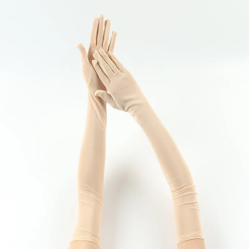 53cm Elasticity Tulle Mesh Transparent Gloves Women Sunscreen Breathable Driving Gloves
