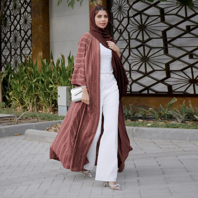 Abaya-Robe de Prière Rouge pour Femme Musulmane, Manches sulf, Kimono Ouvert, Kebaya, Dubaï, Vêtements de Luxe, 2024