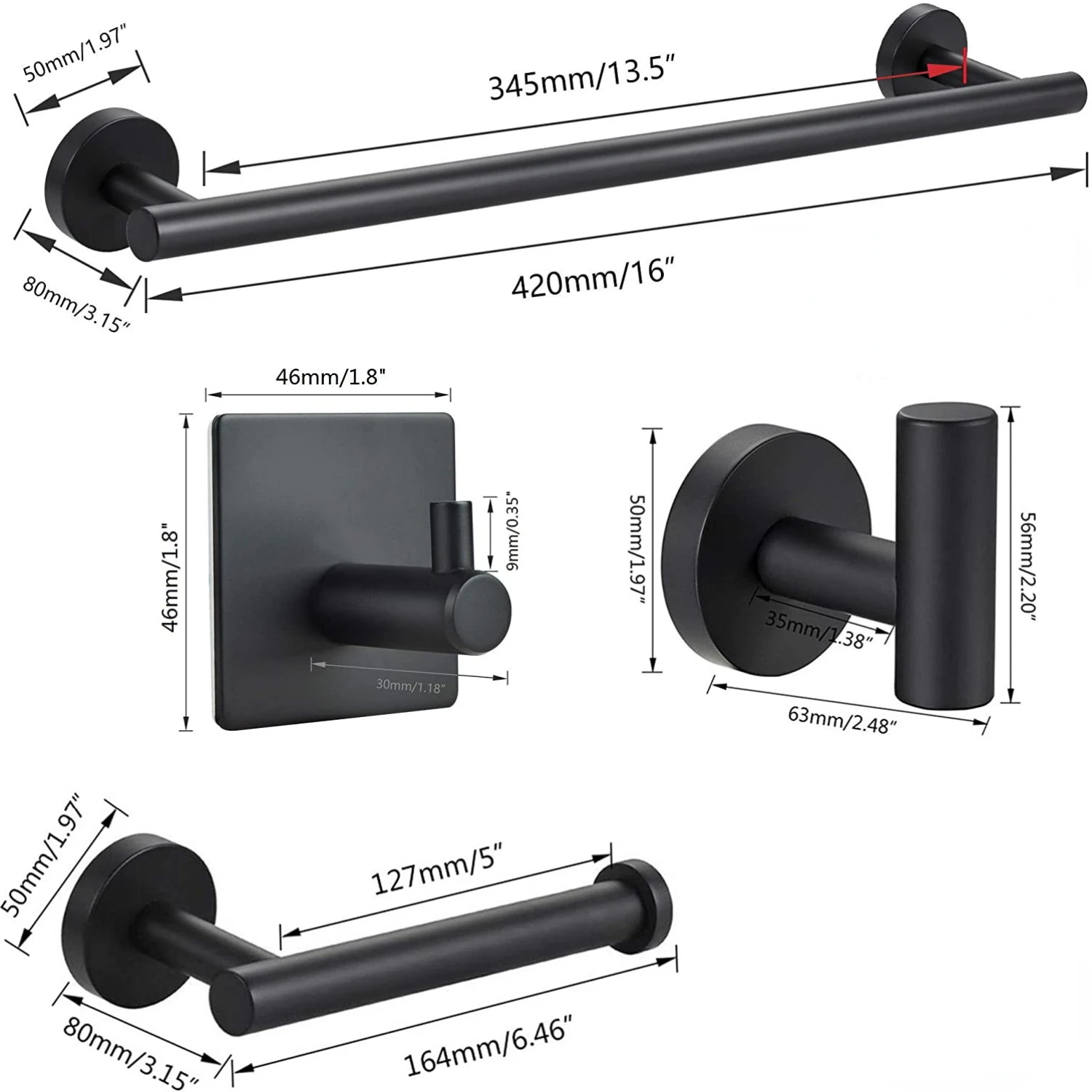 Stainless Steel Bathroom Hardware Set Robe Hook Towel Rail Bar Rack Bar Shelf Tissue Paper Holder Toothbrush Holder Bathroom