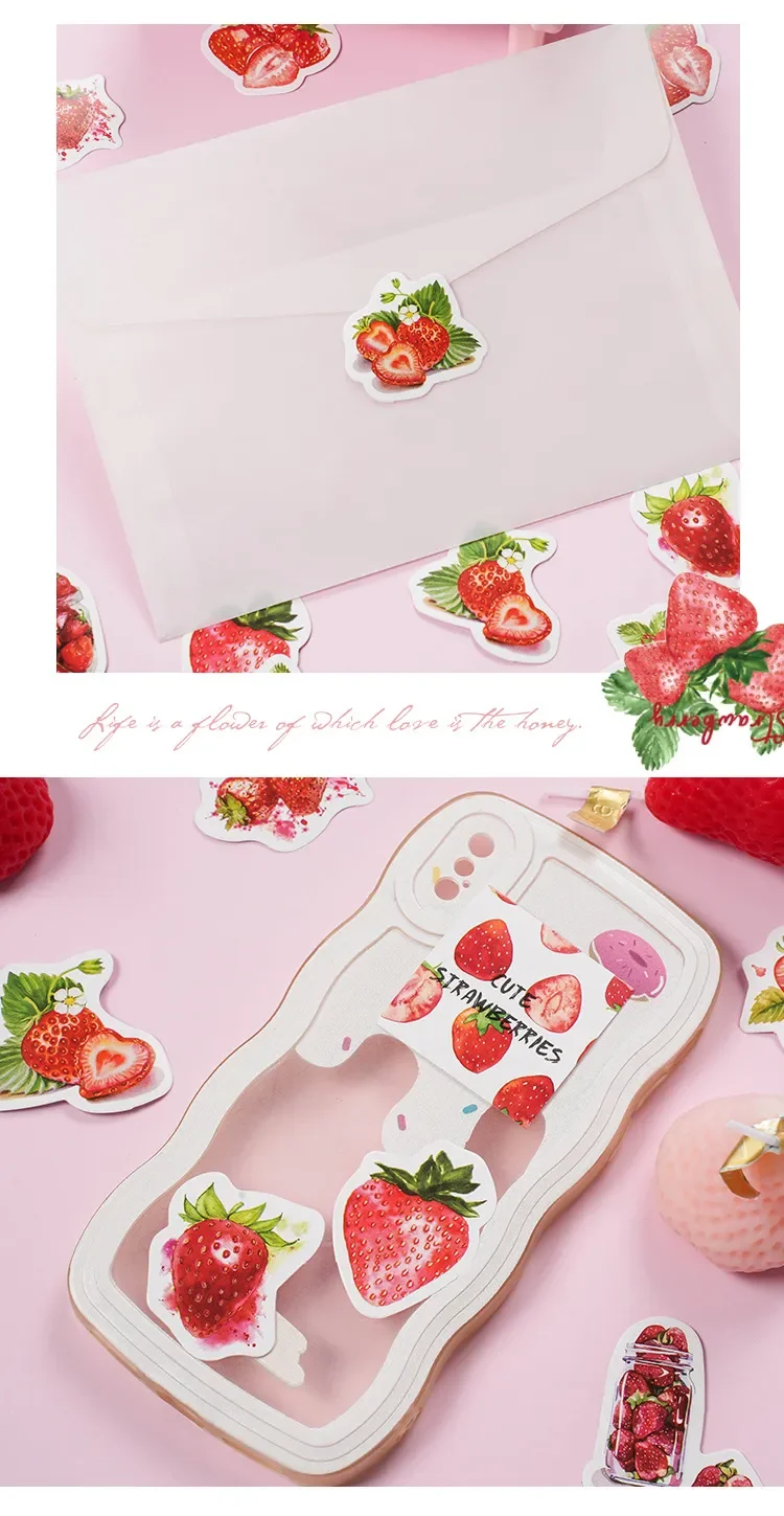 45 Pcs Strawberry Themed Scrapbooking Stickers Set for DIY Journaling Aesthetic Stationery Decor Sweet Gift Set