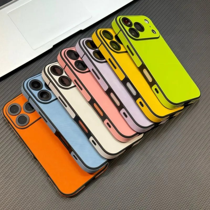 Luxury Solid Leather Shockproof Phone Case with Soft Silicone Bumper and Matte Finish
