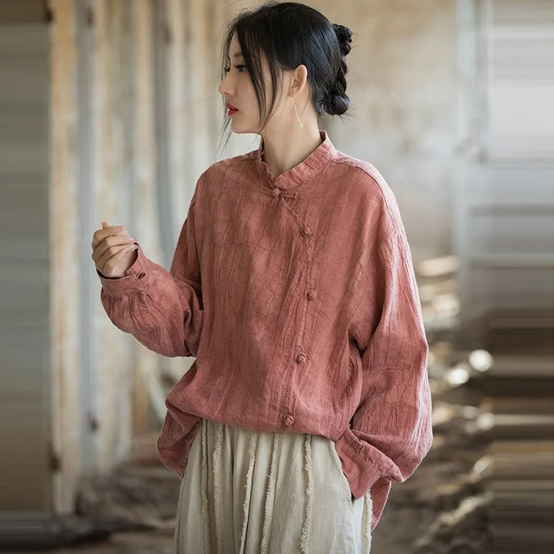High Quality Women Cotton Linen Casual Shirt New 2024 Autumn
