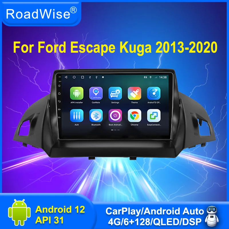 

Автомагнитола Roadwise 8 + 256 Android 12 для Ford Escape Kuga 2 2013 - 2020 мультимедийный Carplay 4G Wifi GPS DVD 2 Din Авторадио Стерео