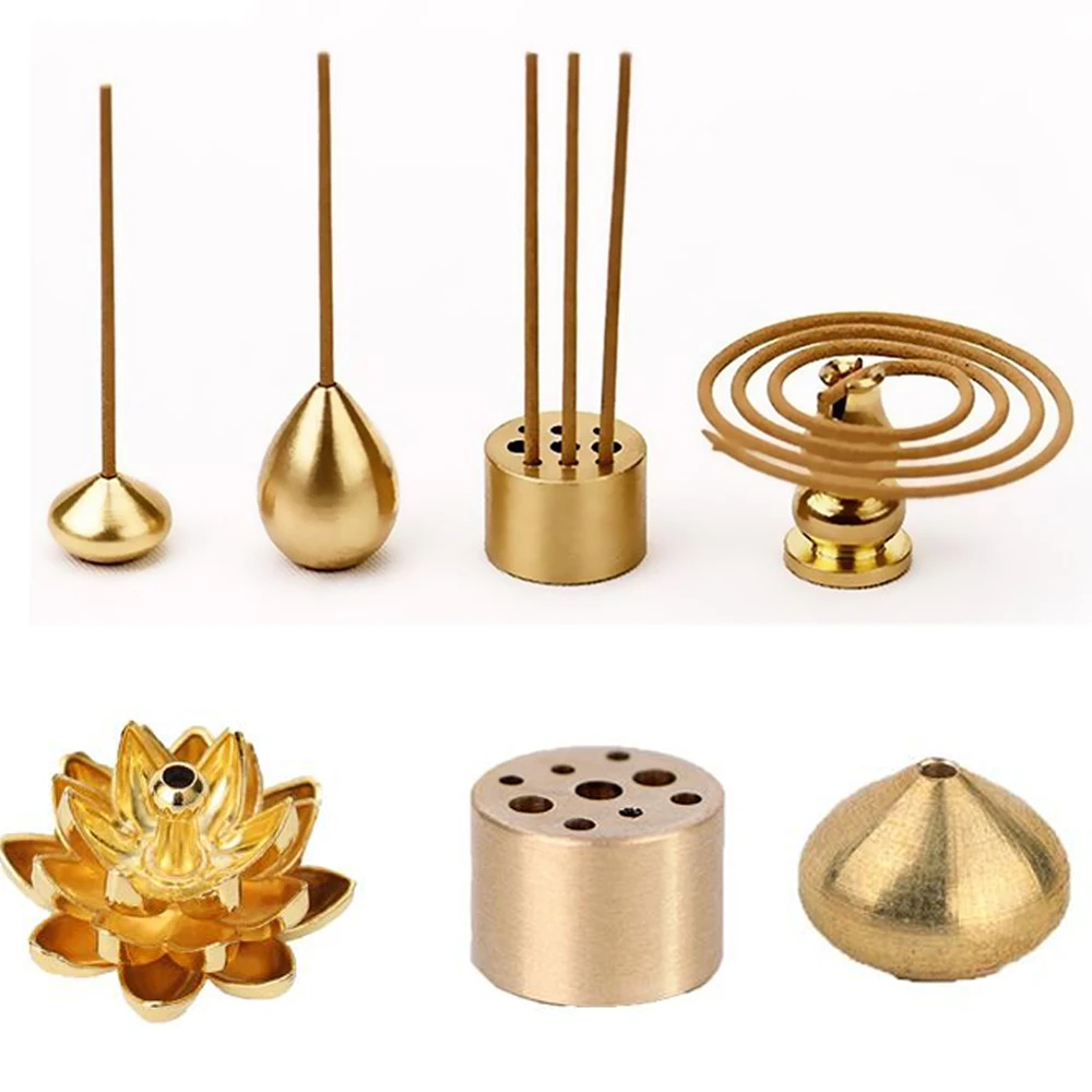 Bruciaincenso - Ciotola per coni brucia incenso in ottone con coperchio + Porta incenso Calabash + Cotone ignifugo (Marrone A