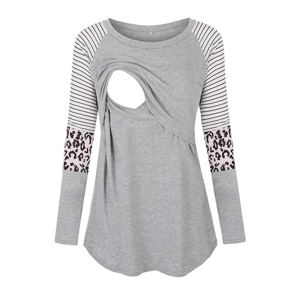 Women Maternity Long Sleeve Nursing Patchwork Color Tops Breastfeeding Blouse 4