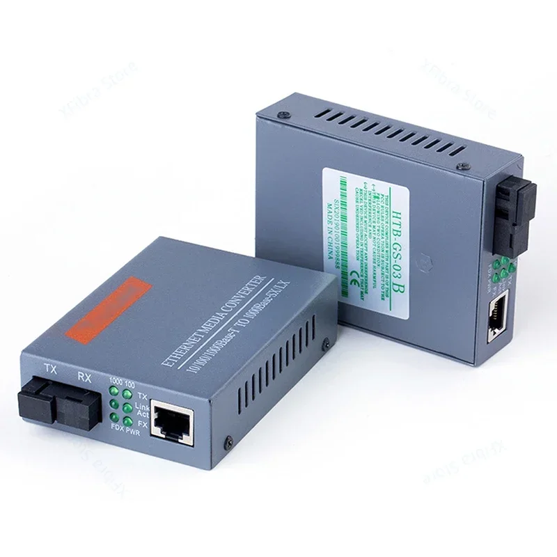 Gigabit Fiber Optical Media Converter HTB-GS-03 10 Mbps 100 Mbps 1000Mbps UPC, SC-Port External Power Supply 1-3 Pair
