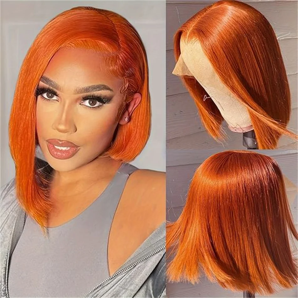 

Short Bob Wig Ginger Orange 13X4 Lace Front Human Hair Wigs For Women Brazilian Straight Bob Wig Ombre Colored Remy Hair Wigs