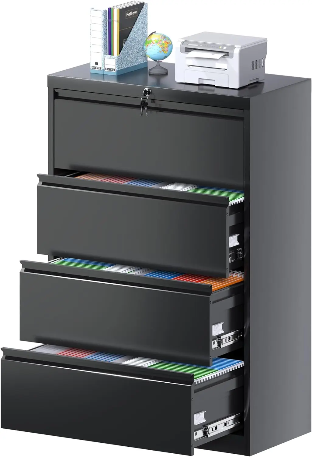 

Lateral 4 Drawer File Cabinet, Locking Metal File Cabinet for Home Office, Steel Lateral File Cabinet for Letter Legal Size