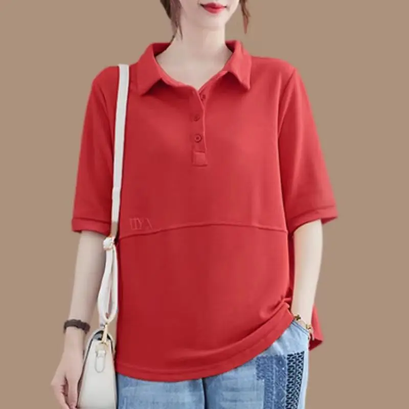 여성용 오버사이즈 폴로 칼라 티셔츠, 단색 반팔 상의, 심플 캐주얼 스트리트웨어, 2023 여름, Y2K 카미세타