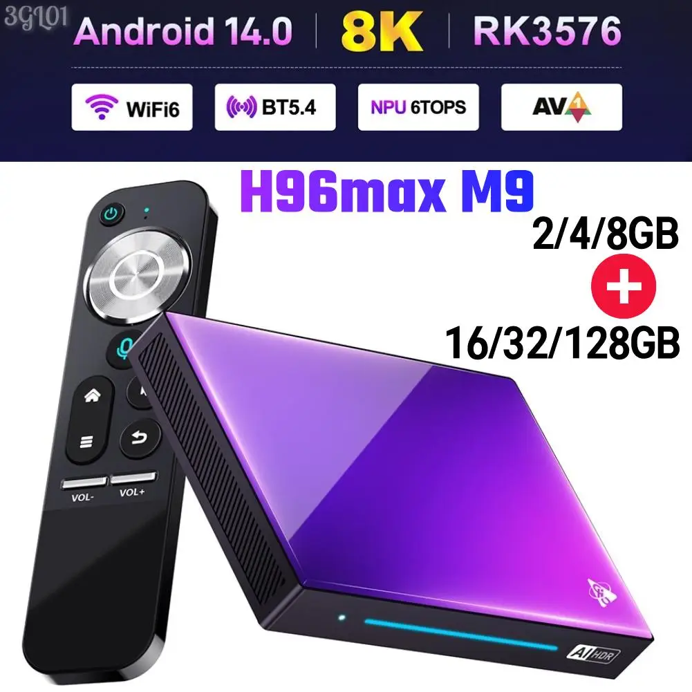 

ТВ-приставка H96max M9, Android, четырехъядерный процессор, поддержка 8K видео, Wi-Fi 6 BT5.4, функция декодирования и воспроизведения, 120 кадров в секунду