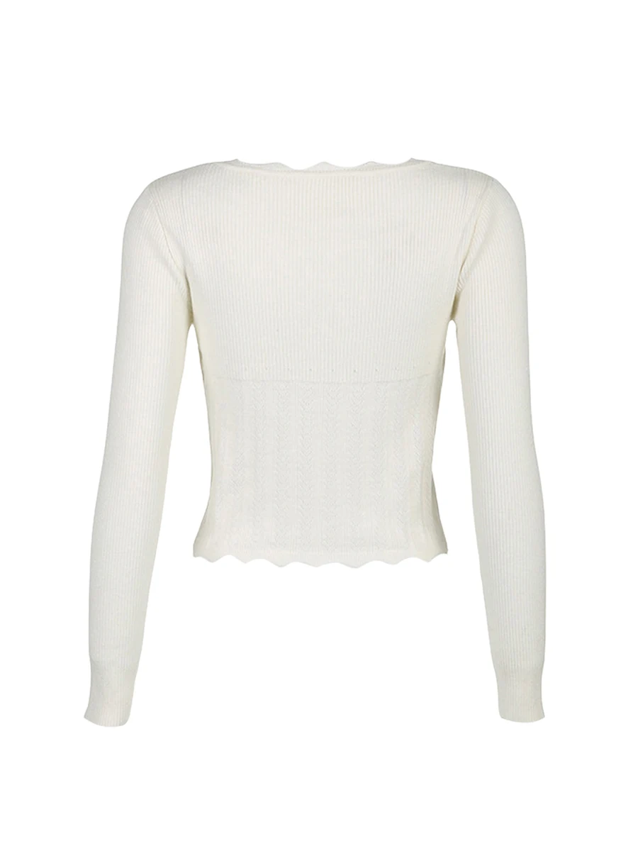 

Women T-shirt Long Sleeve U Neck Tie-up Hollowed Ladies Crop Top Streetwear for Daily