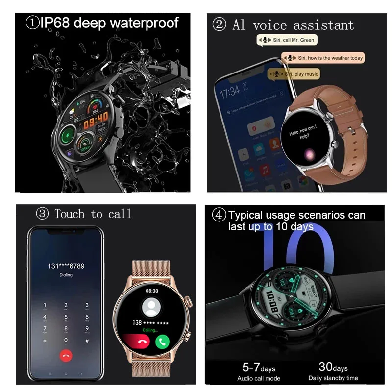 KALOSTE- AMOLED HD ũ Ʈ ġ, ׻ ÷,  ȭ, IP68 , NFC, ȵ̵ ios 