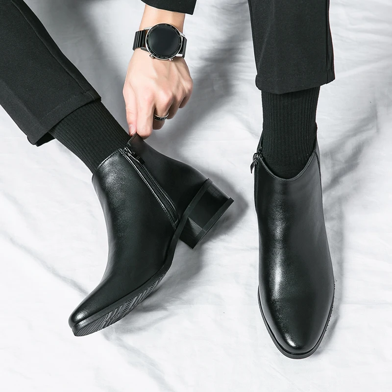 Black Leather Formal Ankle Zipped Chelsea Boots