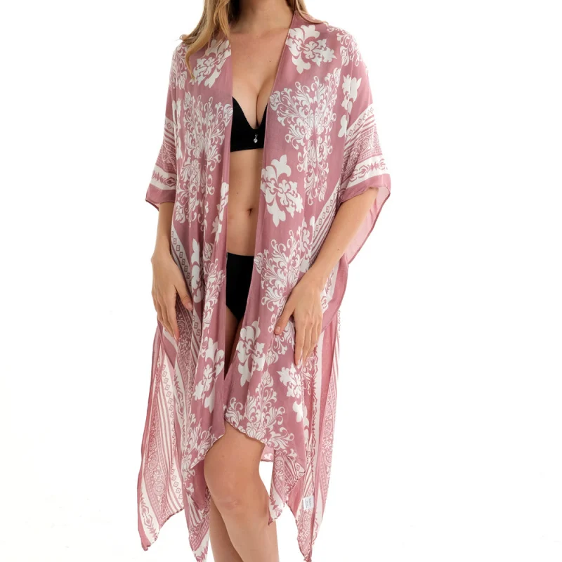 

Beach Printing Bikini Cover Up Clothing Kimono Sexy Transparent Tunics Beach Outfits For Women Summer Vintage Swimsuits