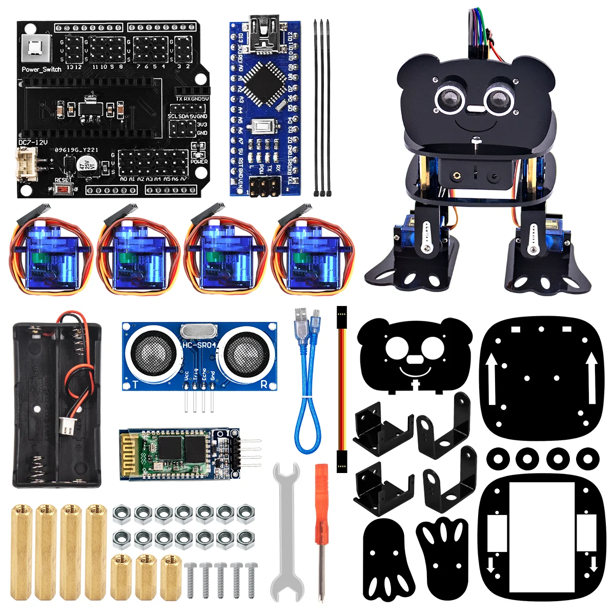 Kit robot Panda 4-DOF Kit robot danzante per Arduino Giocattolo elettronico fai-da-te Monitoraggio automatico/Controllo APP