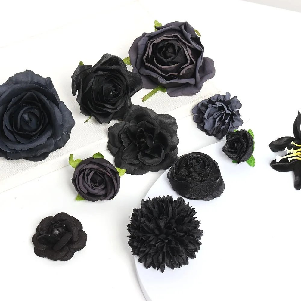 2/5/10 Stück schwarze künstliche Blumenköpfe, Hochzeitsdekoration, künstliche Blumen für Zimmer, Blumenwanddekoration, DIY-Kranz, Basteln, Geschenkzubehör – Detail 6