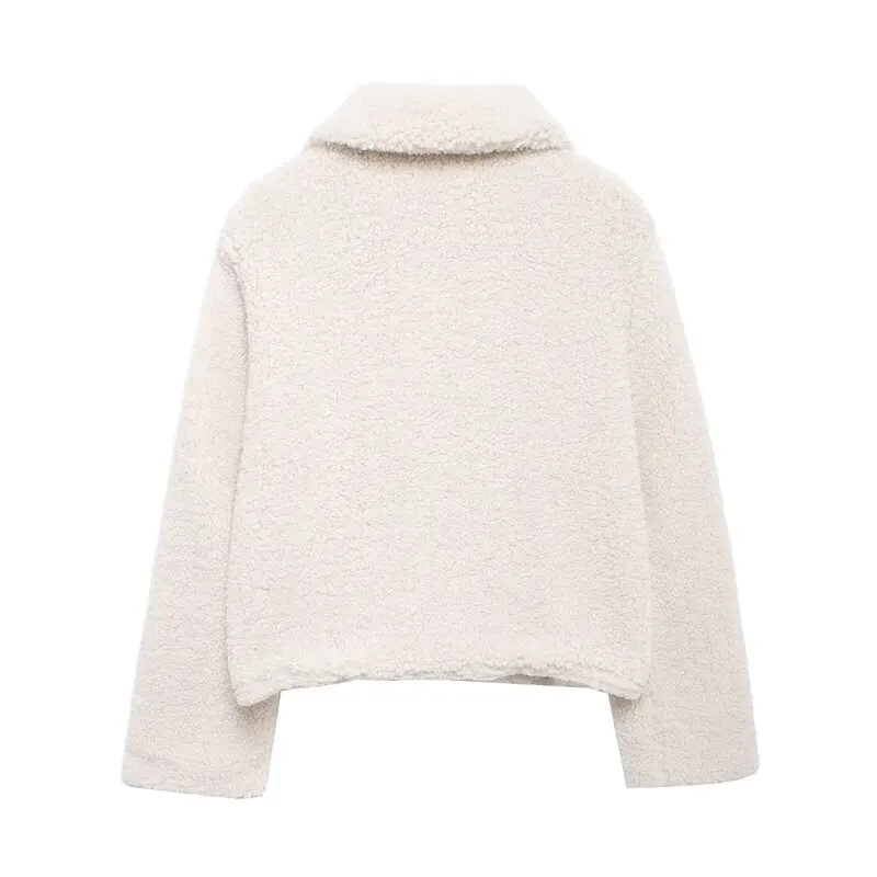 2024 Autumn New Women's Faion Fce Lined ort Coat Long Sve Turn-down Collar Versatile Outerwear Loose Fit Regular Le...