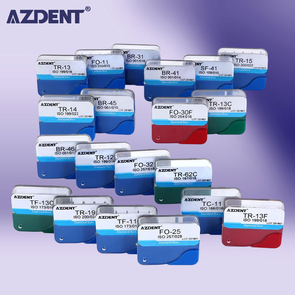 100 Pcs=20 Boxes Dental Diamond Burs Drill Dental Burs for High Speed Handpiece Medium FG 1.6M AZDENT Dentistry Supplies
