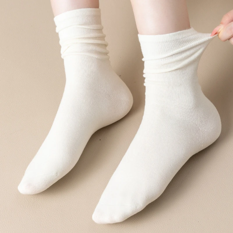 

Long Socks Medium Tube Loose Knitted Cotton Soft Solid Color Crew Casual Sock Black White Breathable Spring Autumn 1 Pairs