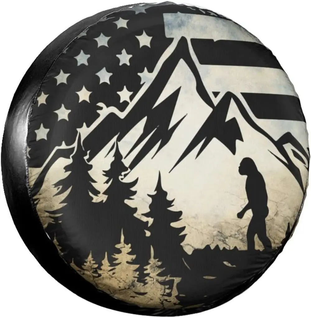 

MISOLAXI Bigfoot American Flag Spare Tire Cover Weatherproof Wheel Protectors Universal Fit for Trailer Truck Camper Travel Trai