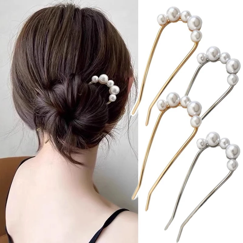 1/2pcs Simple Pearl Hairpins Korean U-shaped Metal Shell Hair Clip Pins Women Hair Sticks Bun Maker Styling Accessories hair accessory pearl hairpins hair stick hair clip