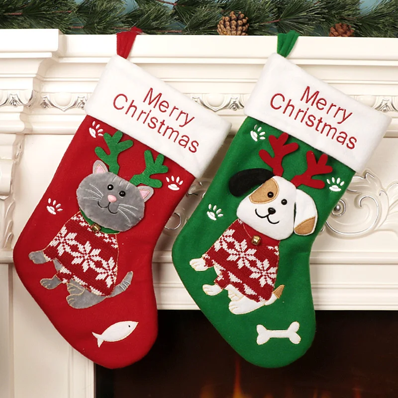 

Cute cat and Dog Christmas socks cartoon christmas socks gift bag decoration socks Christmas Tree Pendant