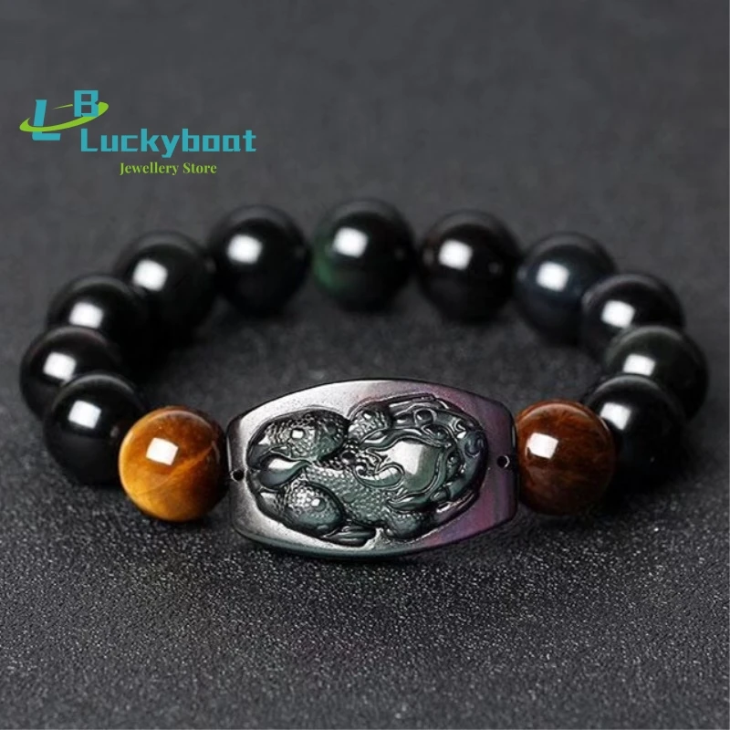 

Натуральный Радуга обсидиановый глаз одиночные деньги ручной браслет цвет бриллиант 10-16 мм мужчины и женщины один круг руки веревки браслеты