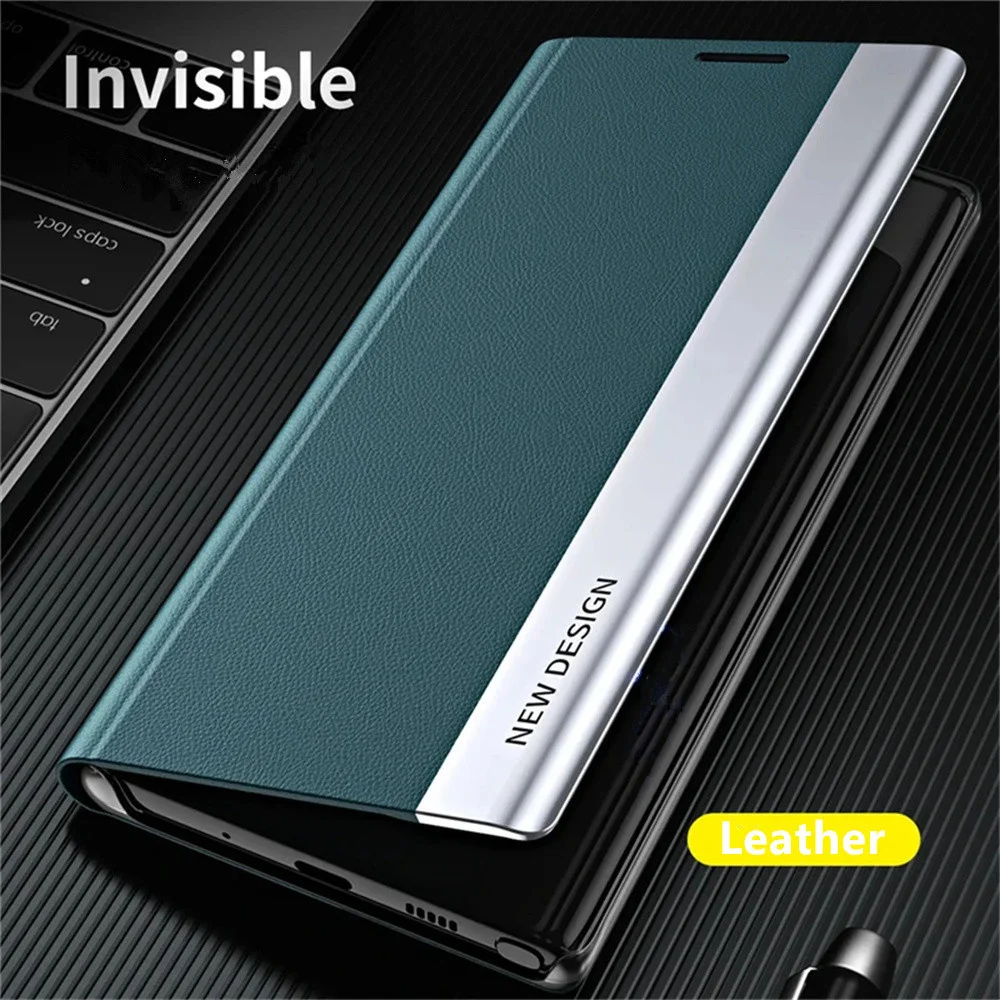 Premium Flip Leather Phone Case with Shockproof Kickstand and Plated Back Cover