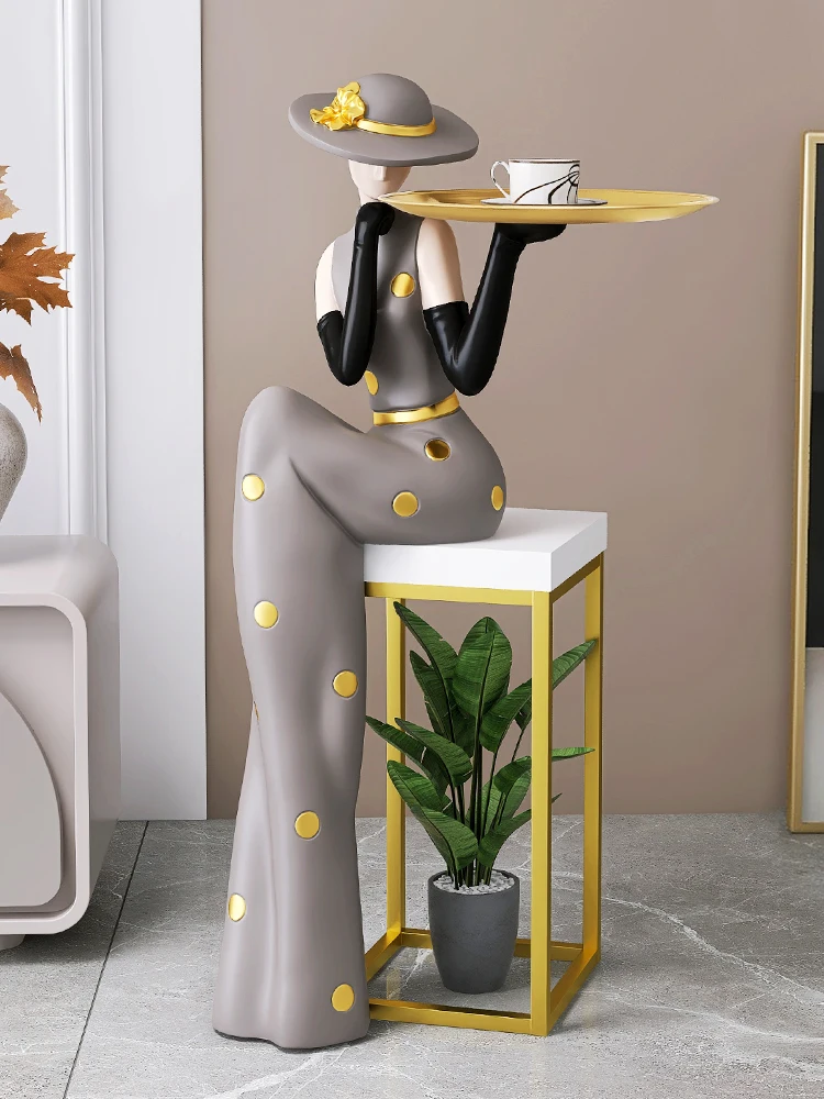 

Nordic Home Decor Girl Sculpture Art Abstract Figure Statues Large Floor Tray Decoration Living Room Porch Household Accessories