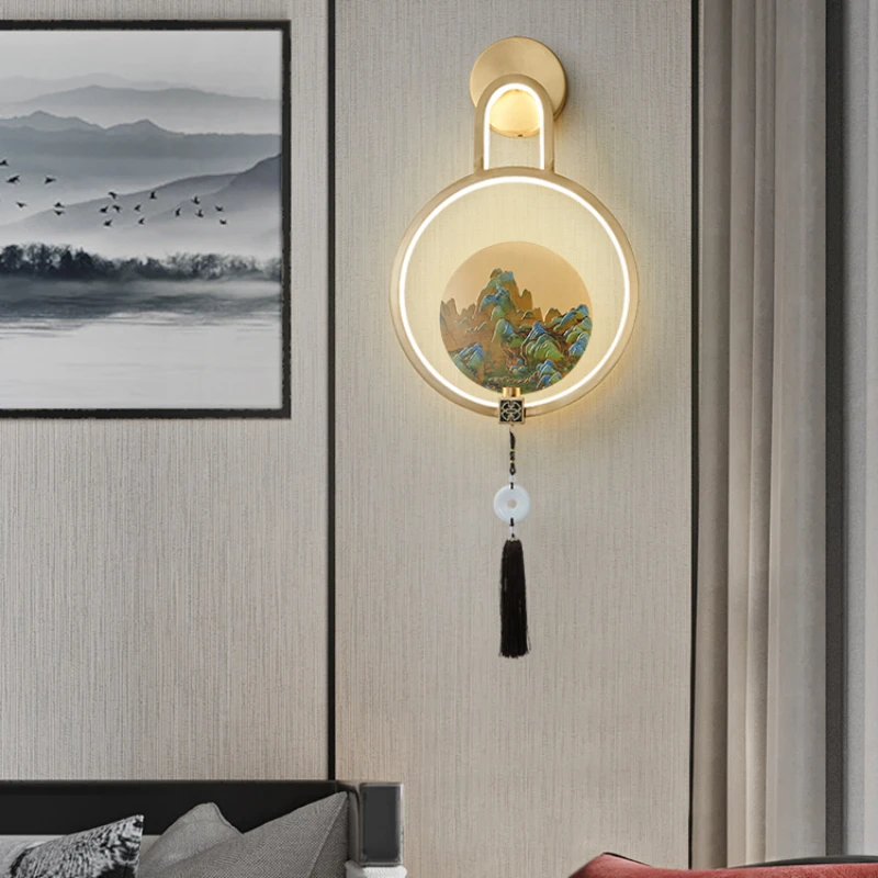 

Wall lamp living room background wall lamp creative enamel carved bedroom bedside wall lamp