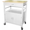 Kitchen Island Cart on Wheels with Drawer, Storage Cabinet, Shelf and Natural Bamboo Top Butcher Block 1
