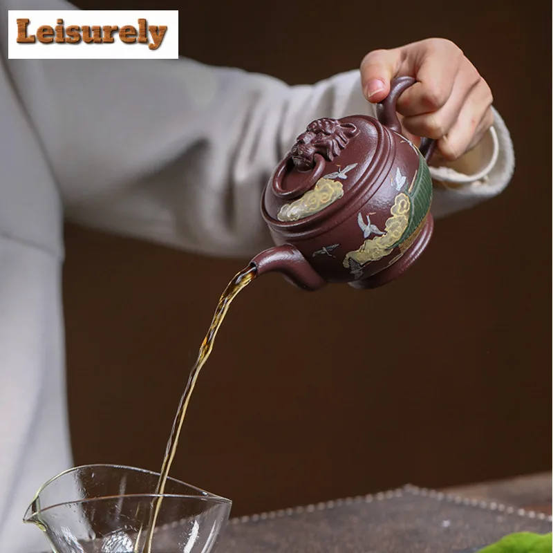300ml Boutique Yixing Purple Clay Teapots Handmade Lion Pot Raw Ore Purple Mud Kettle Zisha Tea Set Decoration Craft Tableware