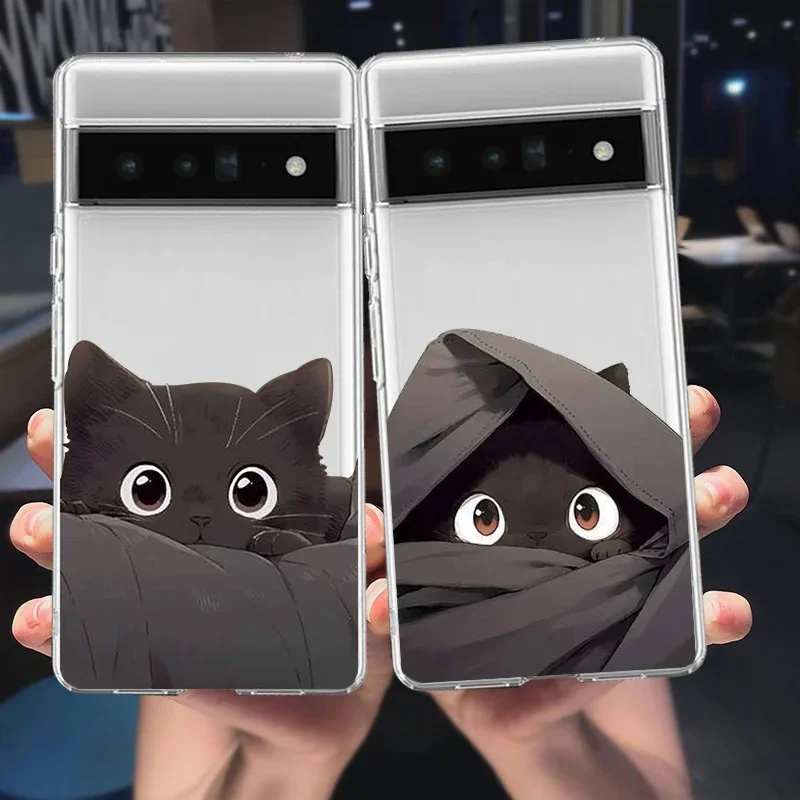 Cute Cartoon Black Cat Couple Transparent Soft Phone Case with Animal Pattern