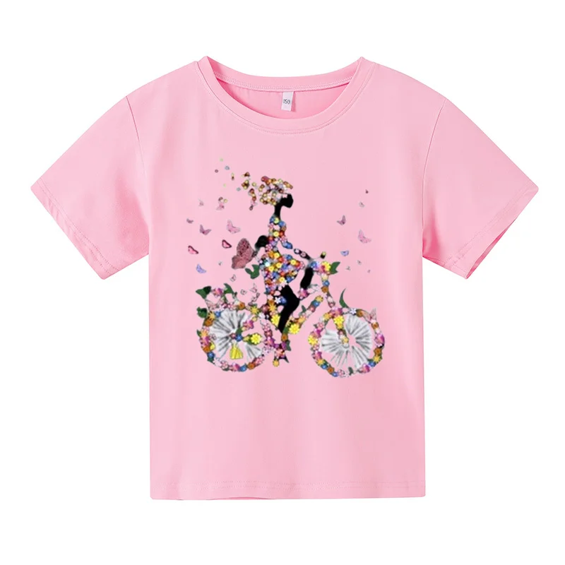 

Children's T-shirt 3-12 Year Old Boys and Girls Casual Fashion Sports Short Sleeves 2D Printed Bicycle Girls Top New Product