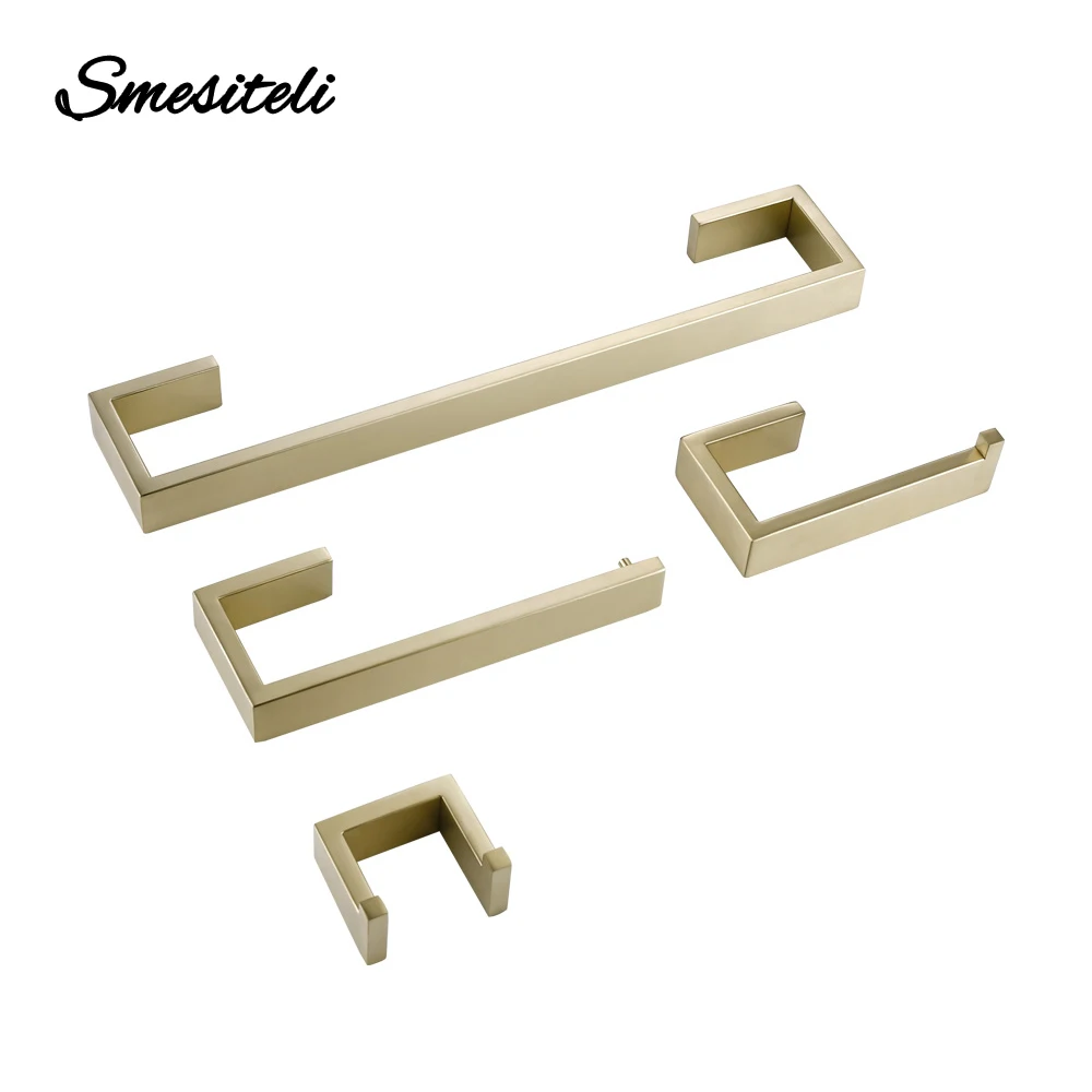 

Brushed Gold Bathroom Accessories Set Stainless Steel Toilet Roll Holder Wall Mount Robe Hook Paper Bar Towel Rack for Bathroom