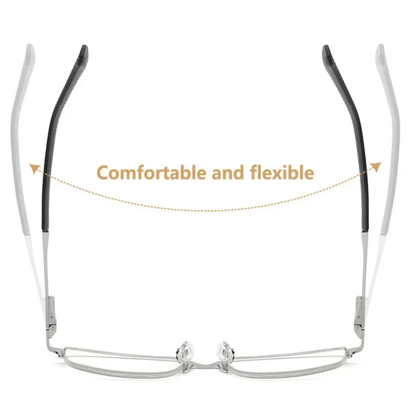 Reading Glasses Men's Half-frame Business Anti-blue Light Anti-fatigue Metal Frame Presbyopia +1.0 To +4.0
