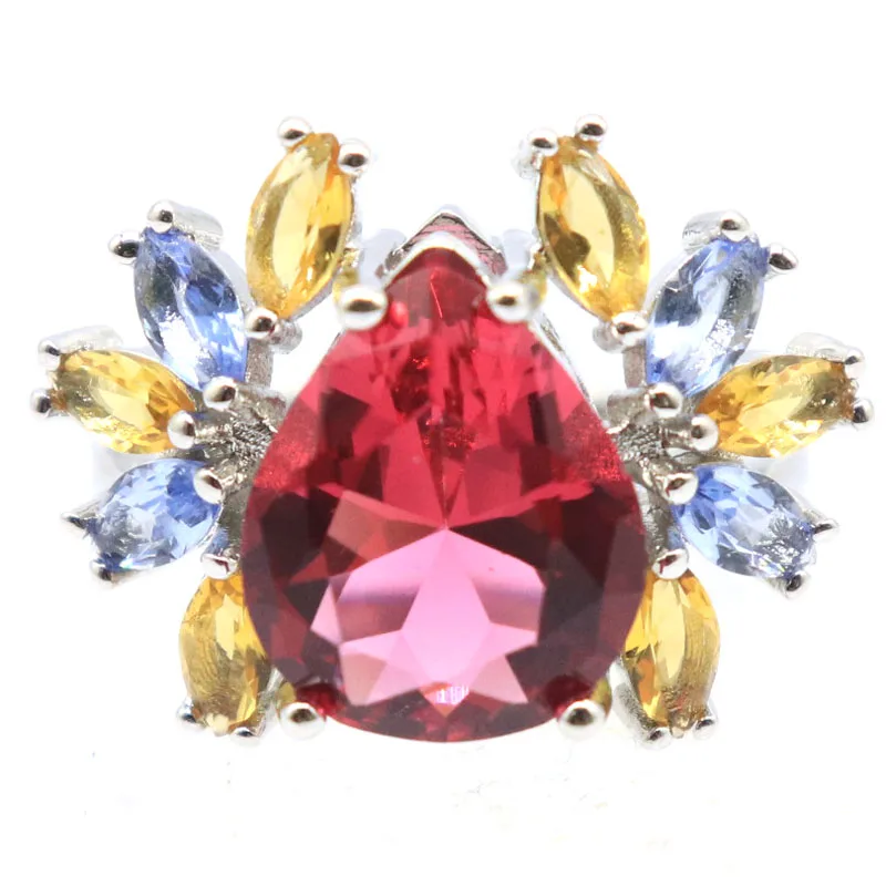 

21x16mm 4.4g Multi Color Rhodolite Garnet Citrine Tanzanite White CZ Woman's Engagement Silver Ring Daily Wear