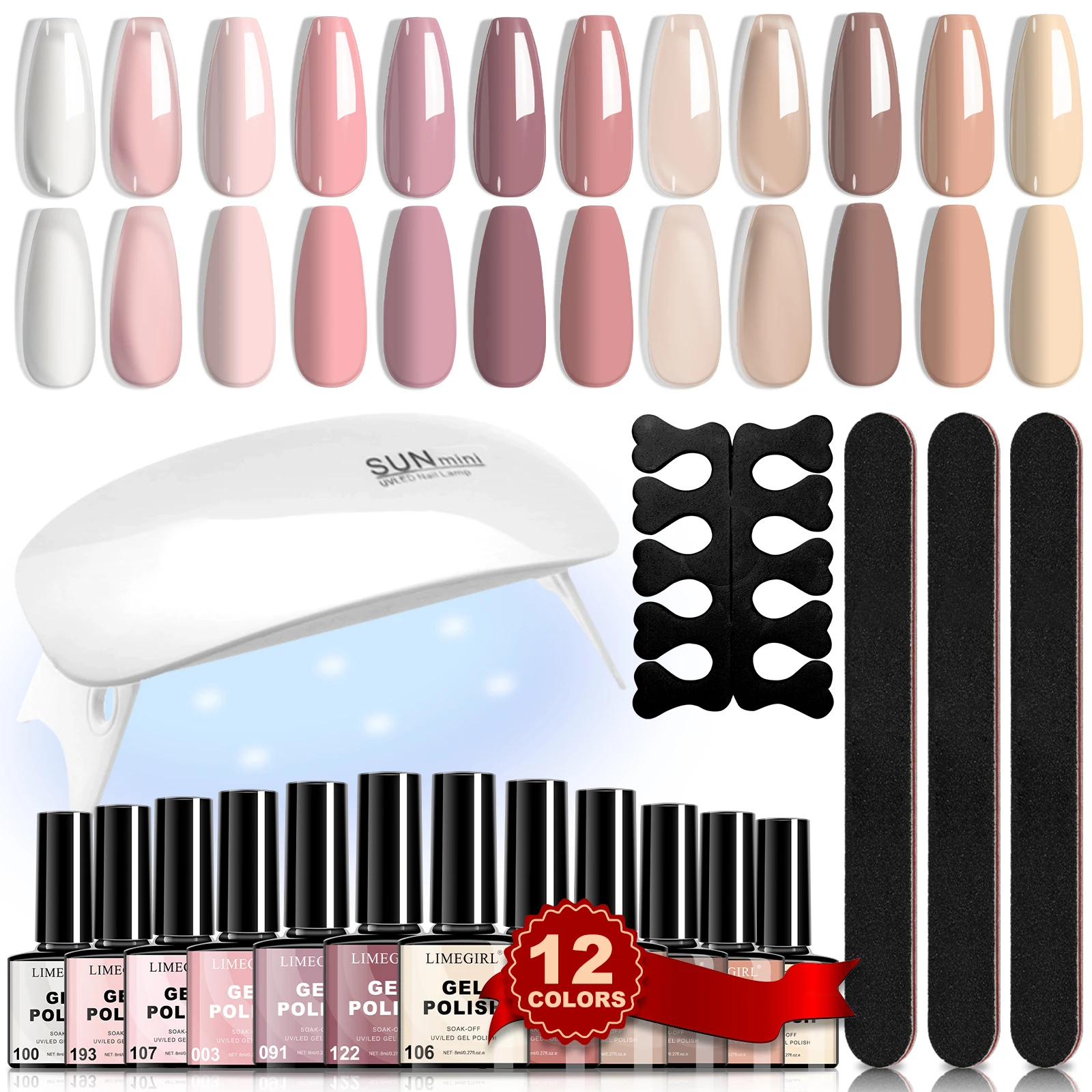 Nail Gel Polish Set 12 PCS 8ML Glitter UV Art Varnish with Mini UV Nails Lamp for Beginner Manicure Salon & Home Art Tools Kit