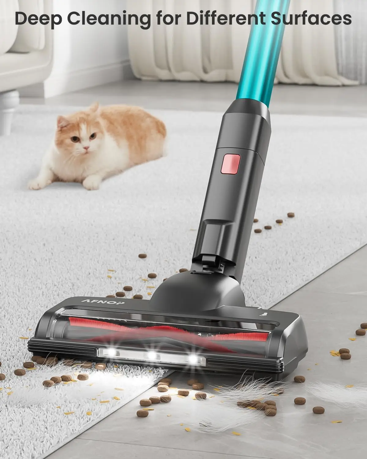 Cleaner, 550W/45Kpa/60Mins Vacuum Cleaners for Home, Self-standing Stick Vacuum with LED Display, Rechargeable Cordless Vacuum, 6