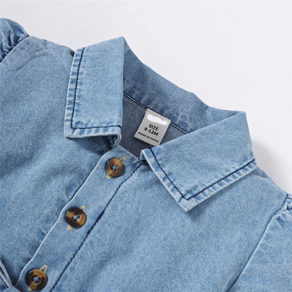 Toddler girl dress Summer Toddler Baby Girl Fashion dress Bubble sleeve Lapel Jeans Casual dresses Birthday party costumes for Kid girls 1-3 Years