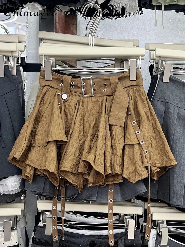 

Асимметричная плиссированная юбка в американском ретро-стиле для девушек, летняя новая модная юбка с высокой талией и лентами, женские пышные трапециевидные юбки