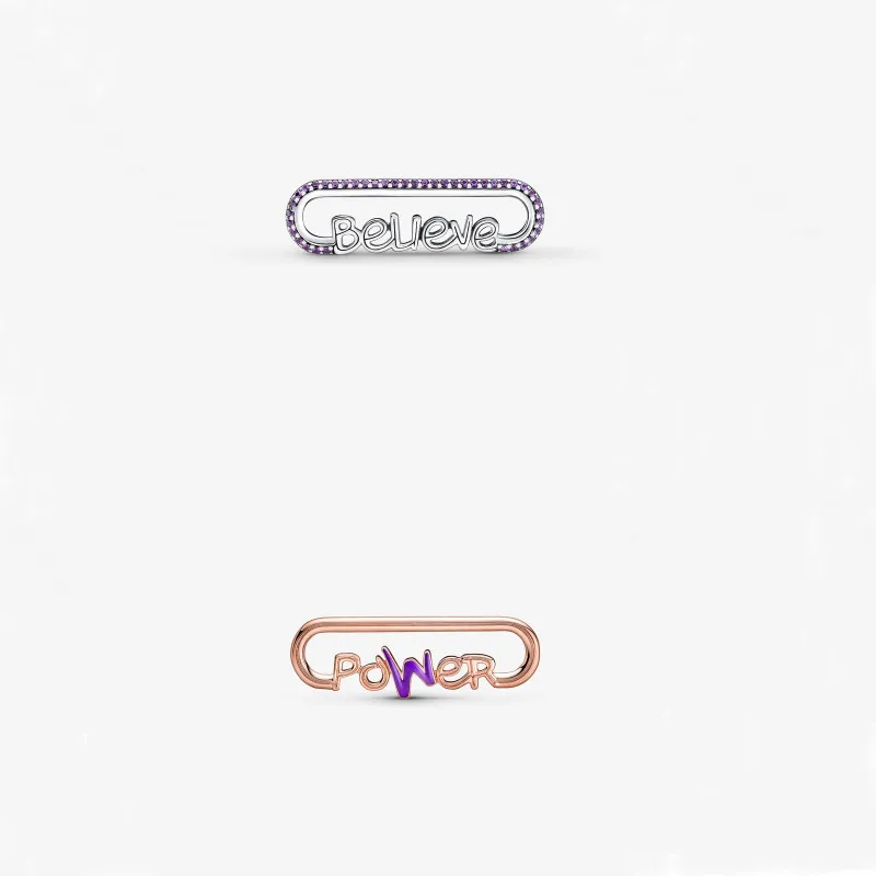 

925 Sterling Silver Rose Gold ME Styling Believe Power Word Link Charm Fit Pandora Me Bracelet Beads DIY Jewelry 2022 Spring