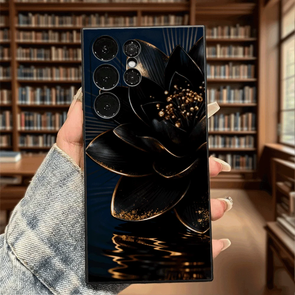 Elegant Black Gold Lotus Flower Shockproof Soft TPU Slim-Fit Case