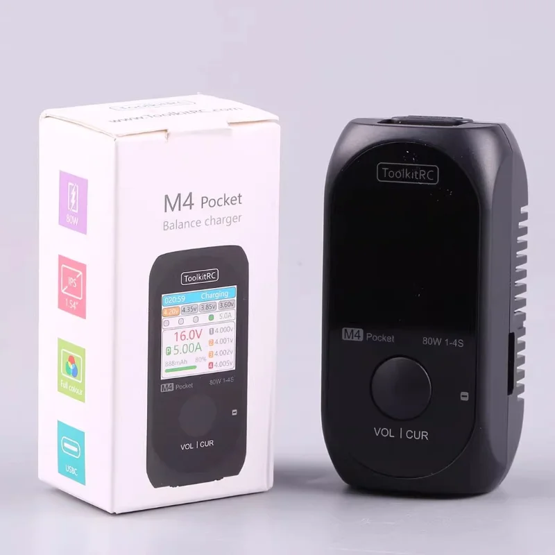 ToolkitRC M4Pocket 1-4S Lipo LiHV LiFe Lion Battery Charger 80W 5A Smart Balance Charger input USB-C XT30 XT60 Output thumbnail 2